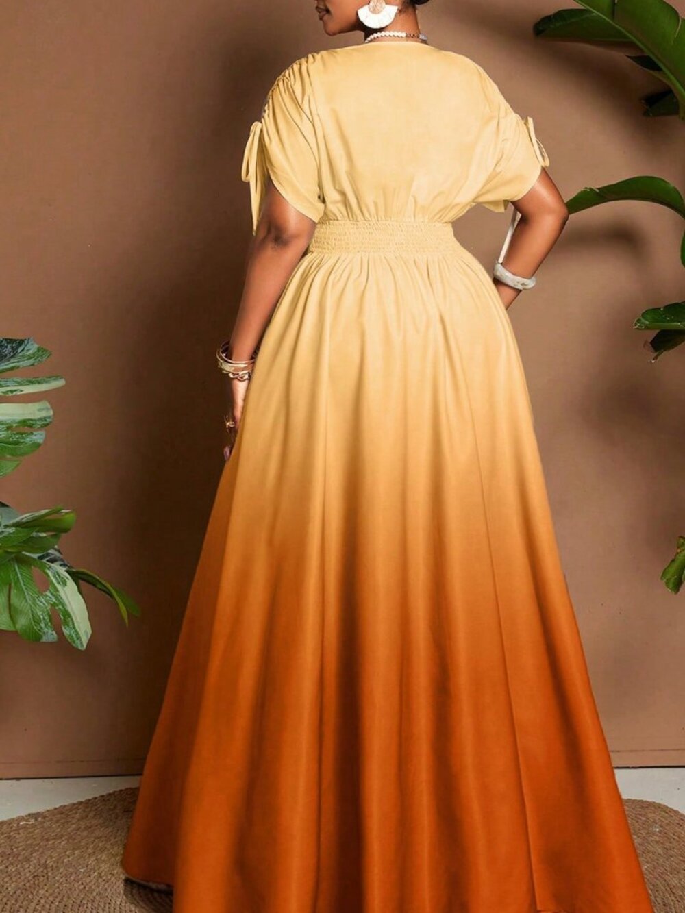 Multicolor Plus-Size Women's Ombre V-Neck A-Line Maxi Dress - Picture 2 of 7
